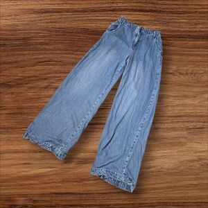 Young Fabulous And Broke Flowy Wide Leg Blue Denim Jeans